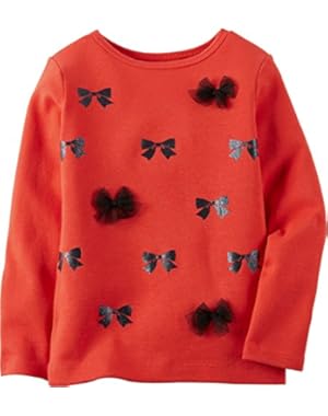 Little Girls' Long Sleeve Tee Top Bows (2T, Red)