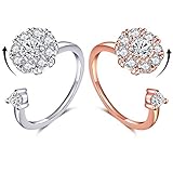 Womens Rings Girls Band Rings Wrap Worry Ring Bling Open Ring Diamond Engagement Rings for Women Hand Toys for Valentines Gifts (White Band+ Rose Band)