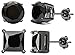 Sterling Silver BLKonBLK Stud Earrings Princess and Round Stones Combo