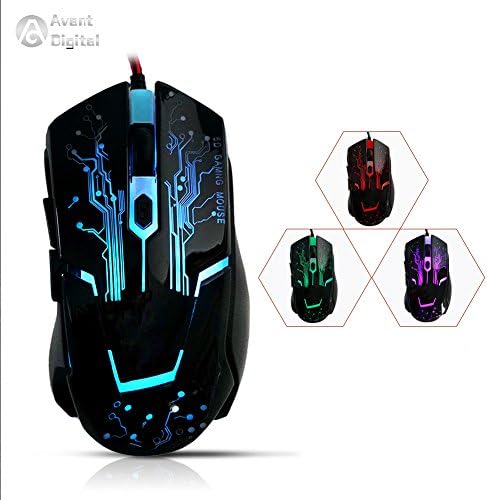 2017 Newest AD Game Mouse Optical Ergonomic USB Wired Gaming Mice Building in Drive Adjustable 2000 DPI 6 Buttons 7 Breathing LED Colors Braided Fiber Cable for PC Laptop Desktop and Mac(Black)
