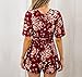 Lanzom Women's Red Boho V Neck Floral Print Romper Jumpsuit with Belt (Medium)