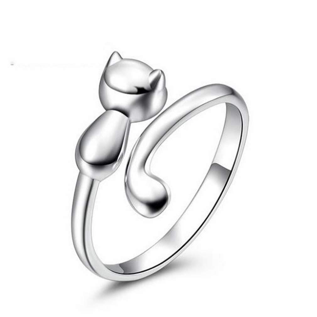 Chereda Small Cat Ring Silver Fashion Open Engagement Ring Female Wedding Rings for Women Jewelry Gifts