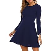 Jusfitsu Womens Long Sleeve Dress Casual Simple Dresses A-Line Knee Length Skirt Slim Fit Skater Dress
