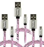 Bastex 3 pack Pink Snake Skin Rugged Heavy Duty Durable High Speed USB 2.0 Micro USB Charger Cable (2.6 ft) for Galaxy S6 S5 Note 5 LG G4 and other devices