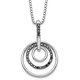 Black Diamond Triple Circle Necklace in Rhodium Plated Sterling Silver