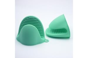TACOMYNXIFY Mini Silicone Oven Mitts Set – Heat Resistant, Non-Slip, BPA-Free Gloves for Baking, Cooking, Microwave Use – Foldable Pot Holders for Kitchen & Grill, Dishwasher Safe(1, Green)