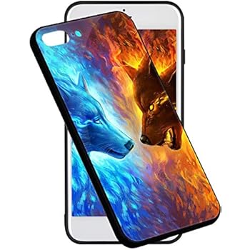 iPhone 8 Plus Case iPhone 7 Plus Case Pricetail Anti-Drop TPU Bumper Hard PC Scratch-Proof Tempered Glass Protector Cover Fit Apple 7 Plus Case for Girls Boys Ice Wolf VS Fire Wolf