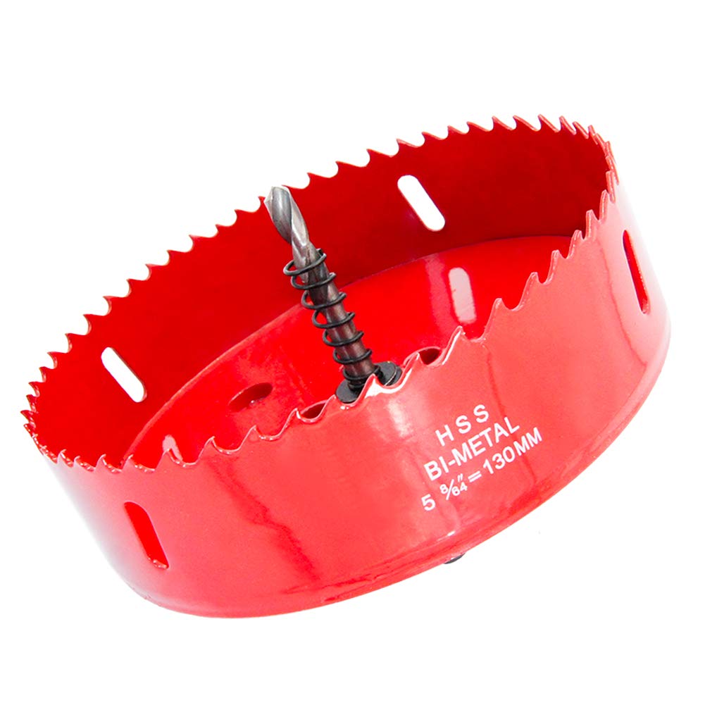 Hole Saw Drill Bit LAIWEI HSS Hole Cutter with Arbor for Wood,PVC Board and Plasterboard(5-1/8"(130mm Hole Saw)) — image 1