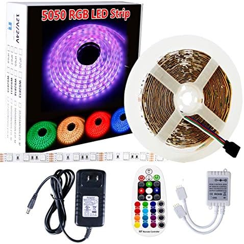 SPARKE LED Strip Lights Non-Waterproof 16.4 Ft (5M) 300leds 60leds/m Flexible Color Changing RGB 12V SMD5050 LED Tape Light Kit with RF Remote and Power Supply