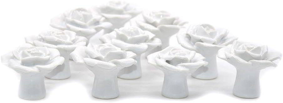 Medigy Rose Flower Ceramic Door Knob Dresser Kitchen Cabinet Cupboard Drawer Pulls Handles 10 Pack, White - Image 3