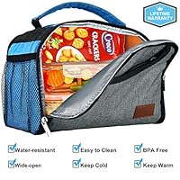 Aofmee Lunch Box for Women Men, Insulated Lunch Bags for Boys Girls, Foldable Water-Resistant Portable Meal Prep Bag for Work School Office Picnic Camping Boating Beach Fishing, Gray Blue