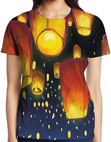JOEBILL Floating Fanoos Like Devices On Sky Festive Cool O-Neck Short Sleeve Tees Tops T-Shirt for Girl Women White