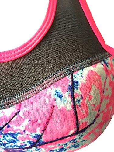 Women Gym Yoga Workout Padded Sports Bra Top + Cropped Leggings Activewear Set (M/L, Coral Mix) - Thumbnail 4