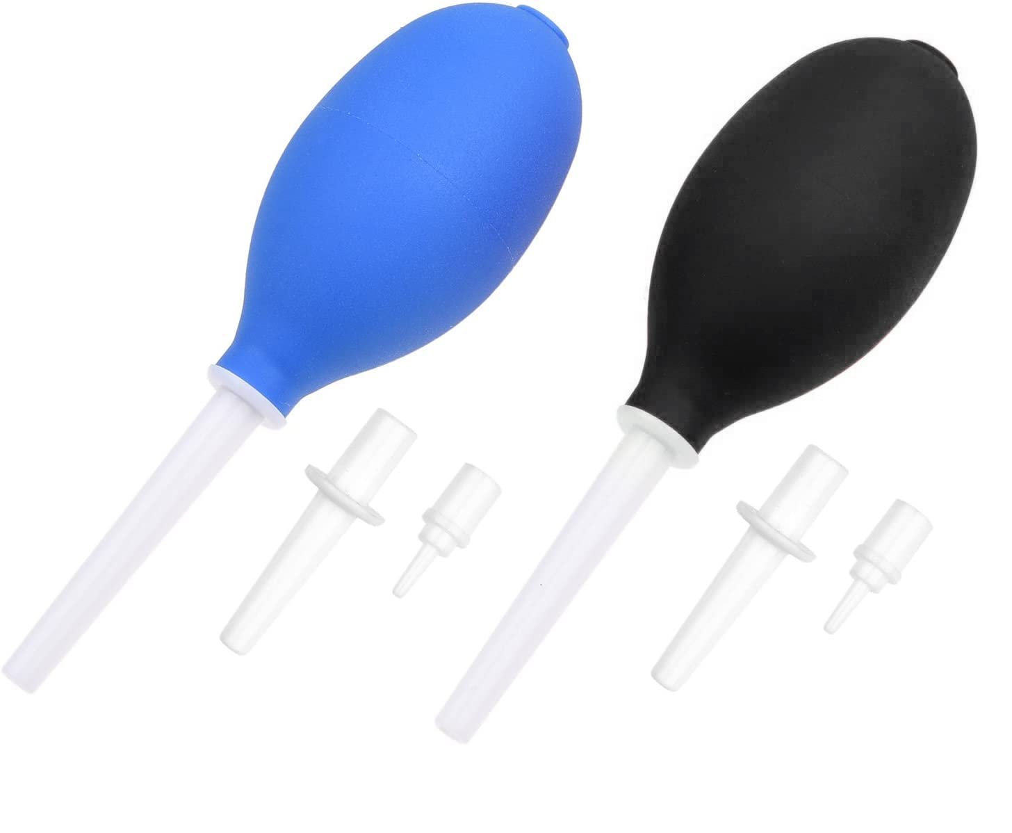 Set of 2 Air Blowers with Short, Medium and Long Nozzles - Removes Dust and Dirt from Cameras, Lenses, Filters and Sensitive Electronics - Powerful Air Blast - Durable - Microfiber Cleaning Cloth