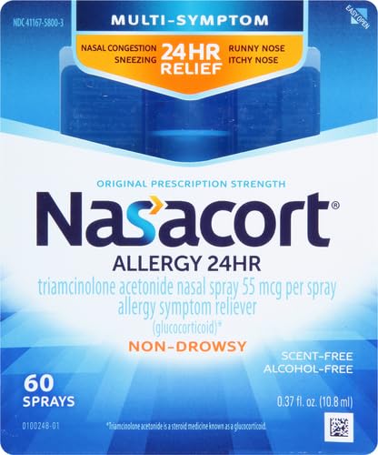 NASACORT 24HR ALLERGY NASAL SPRAY FOR ADULTS, NON-DROWSY & ALCOHOL FREE, 60 SPRAYS, 0.37 FL. OZ.