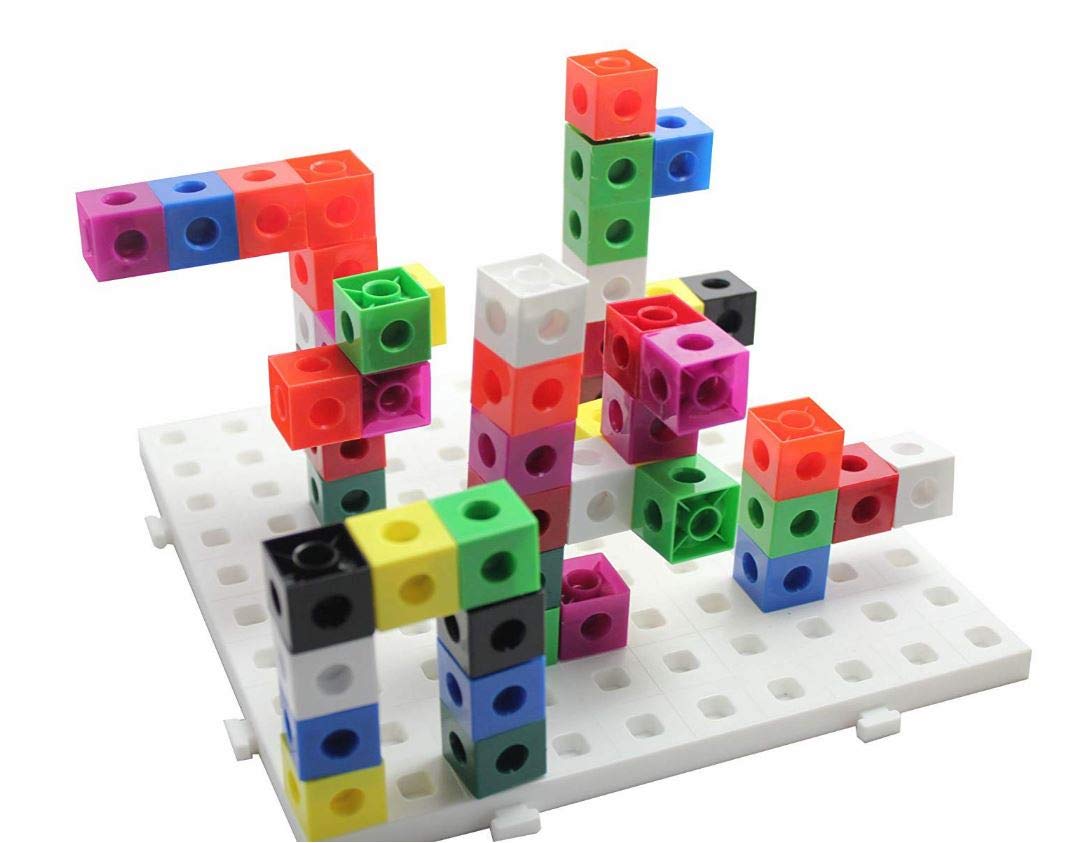 a2bsales 100 x 2cm Snap Cubes & Baseboard - Counting Linking Building Maths Home Early Learning