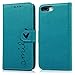 Compatible with iPhone 8 Plus Case, iPhone 7 Plus Wallet Case Embossed Love PU Leather Case TPU Shock Bumper Magnetic Detachable Card Slots Hand Strap Cover for iPhone 7 Plus & iPhone 8 Plus Blue
