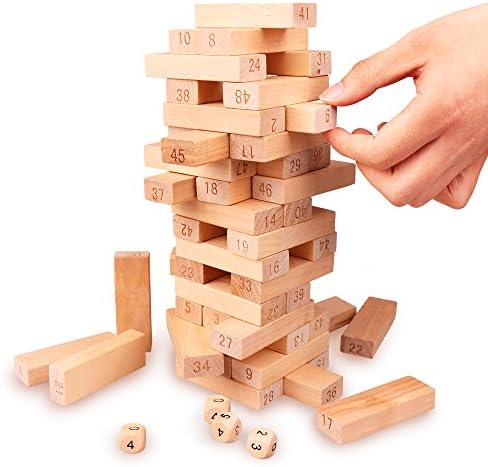 Wooden Stacking Game, Wood Building Block Tumbling Tower Stacking Games for Kids Educational Math Christmas Gift