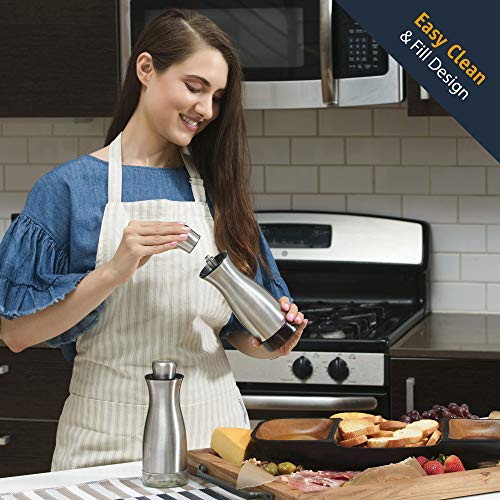 CHEFVANTAGE S02-P22-V1 Olive Oil and Vinegar Cruet Dispenser Set with Elegant Glass Bottle and Drip Free Design-Stainless Steel, P22
