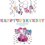 Cedar Crate Market My Little Pony Decoration Party Supplies Pack - Hanging Swirls, Jumbo Letter Banner, and Table Decorating Kit