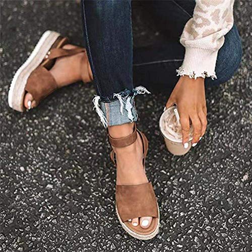 Ecolley Strappy Sandals for Women Flat Wedge Open Toe Espadrille Platform Lightweight Size 41