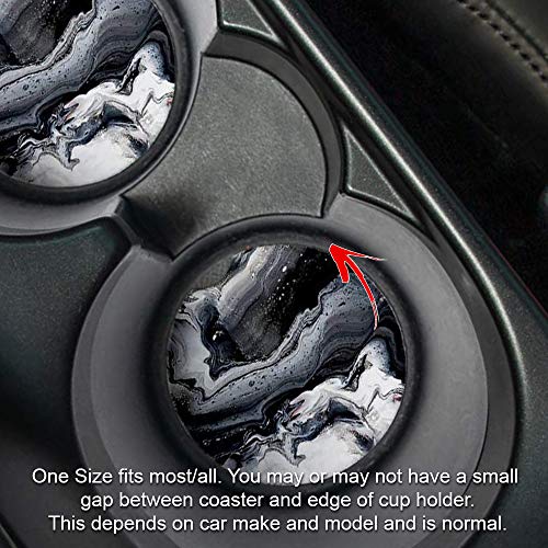 Black Marble | Car Coasters for drinks Set of 2 | Perfect Car Accessories with absorbent coasters. Car Coaster measures 2.56 inches with rubber backing.
