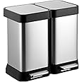 GarveeHome 13 Gallon Step-Open Dual Trash and Recycling Bin with Soft-Close Lid, Modern, Minimalistic for Home, Kitchen, Laundry Room, Office, Bedroom, Bathroom, Without Inner Bucket, 50L(2x25L)