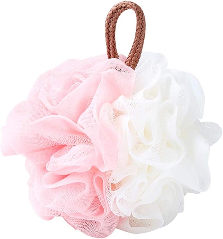 Omenluck Pink White Mesh Exfoliating Bath Shower Sponge Ball Body Wash Loofah