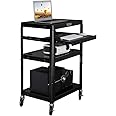 TUFFIOM AV Presentation Cart for Video Projector Laptop Computer, Mobile Workstation Utility Media Cart for School Classroom Office, Rolling Storage Stand with Keyboard Shelf