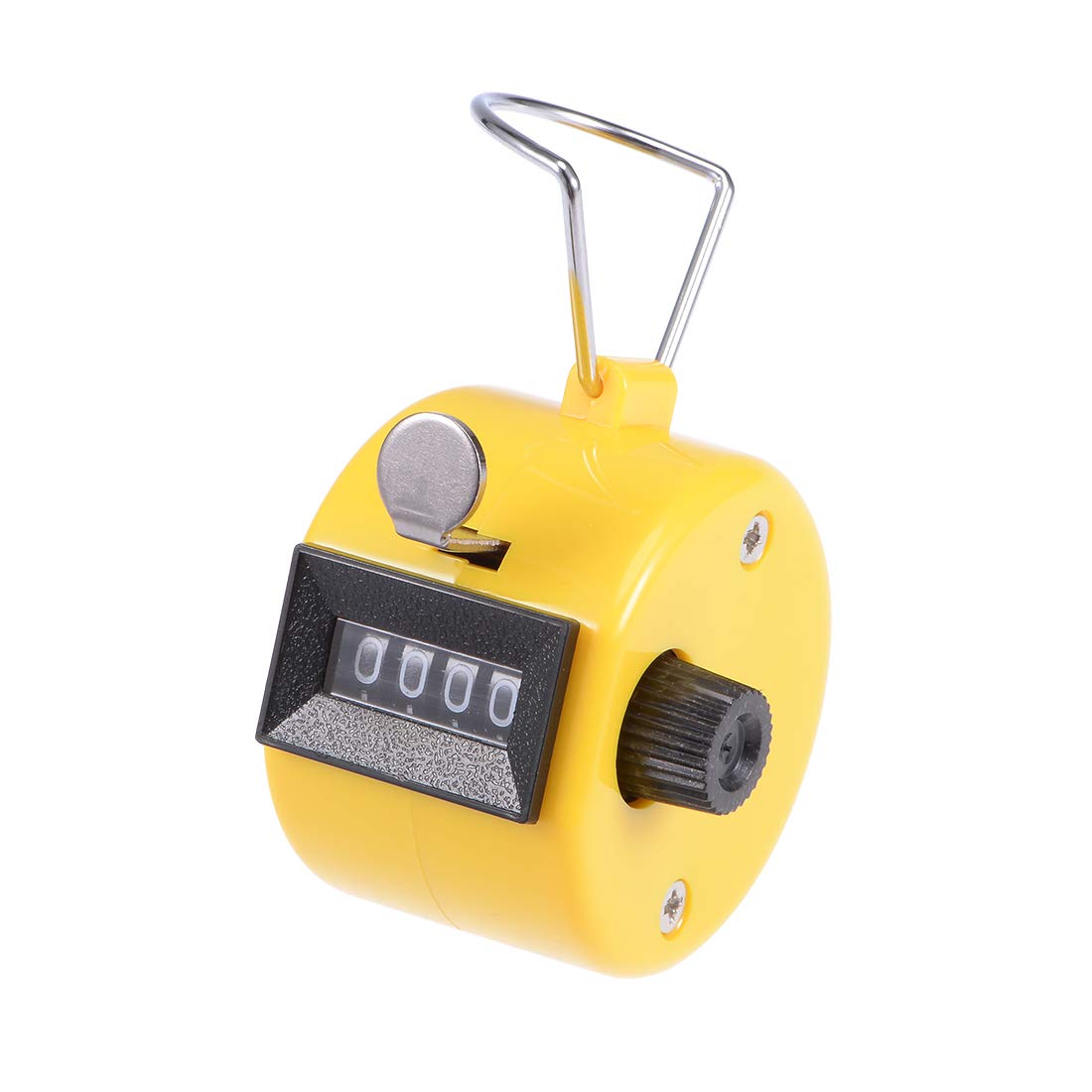 sourcing map Hand Tally Counter 4 Digit Tally Counter Mechanical Palm Click Counter Count Clicker Finger Counter Manual Clicker for Event Sport Stadium Yellow