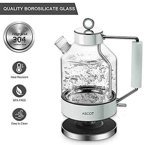 Electric Kettle, ASCOT Electric Tea Kettle 1.6L 1500W Glass Electric