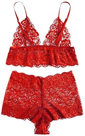 hmtitt Women Plus Size Eyelash Lace Babydoll Sexy Bra Panties Lingerie Set Lingerie Night Dress Nightdress Sleepwear Underwear