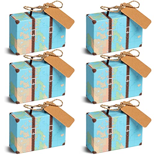 VGOODALL Suitcase Favor Boxes, 50PCS World Map Mini Suitcase Boxes Wedding Candy Boxes for Travel Theme Wedding Baby Bridal Shower