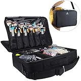 Travelmall Professional Makeup Train Case Cosmetic organizer Make Up Artist Box 3 layer Large size with Adjustable Shoulder for Makeup Brush set Hair style nail beauty tool 16.54"11.42"5.51" Black