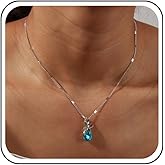 Sttiafay Sapphire Teardrop Necklace Blue Crystal Chain Necklace Sapphire Waterdrop Necklaces Blue Gemstone Choker Necklaces Jewelry for Women