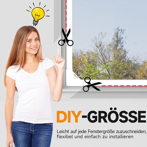 OWYR Fly Screen Window Magnet, 120 x 130 cm, White Frame with Grey Net | Insect protection, mosquito net window, DIY adjustable, fine plastic mesh, fibreglass net, fly screen roof window