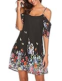 Naggoo Women's Summer Chiffon Floral Printed Cold Shoulder Loose Short Dress