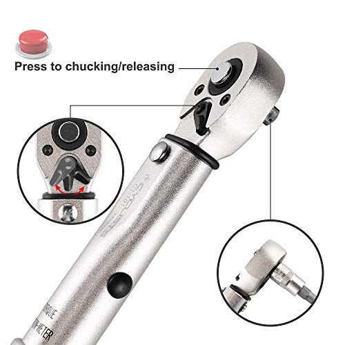 Cyclists Bicycle Torque Wrench- 1/4” Square Driver & Allen Key Head Set Kit Perfect for Carbon Bike Parts