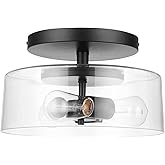 Globe Electric 61268 3-Light Flush Mount Ceiling Light Fixture, Matte Black, Clear Glass Shade, Vintage Edison Incandescent B