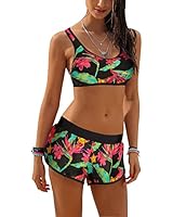 Wenly zeng Women’s Sport Two Piece Swimsuits with Racerback Crop Top Boyshort Bottom (L, Print)