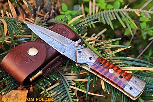 (11 8/28) DKC-130 Night Star Snake Wood Folding Pocket Hunting Knife Damascus Blade 4.5' Folded 8" Open 9.5 oz