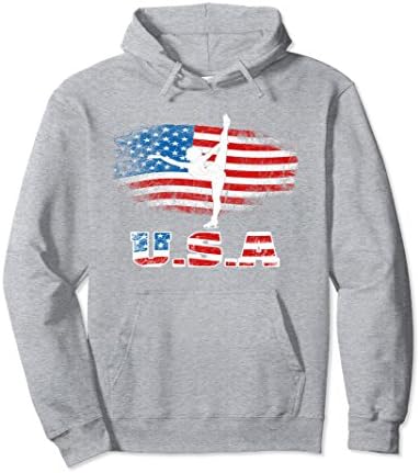 Unisex American USA Flag Ice Skating Hoodie Lovely Gifts Medium Heather Grey