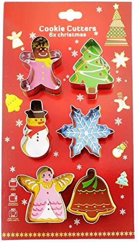 Christmas Cookie Cutters Set,Gingerbread Man,Christmas Tree,Snowman,Snowflake,Angel,Bell- 6pcs
