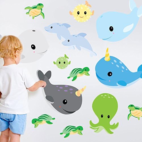 Sealife Wall Decal Kit - Narwhal &amp; Whale Wall Decal by Chromantics