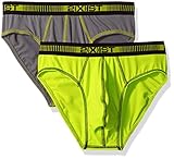2(x)ist Men's 2-Pack Performance Micro No Show Brief, Lead/Lime Punch, Large