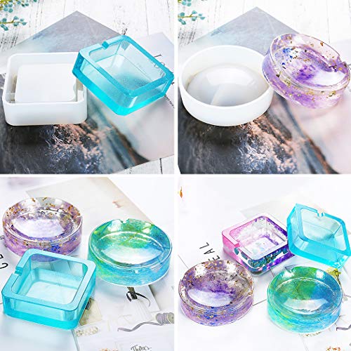 Zoylink 2PCS Resin Casting Mold DIY Round Square Shaped Silicone Craft Mold Ashtray Mold