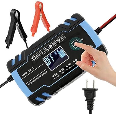 Amazon Liu Zhuoバッテリー充電器 バッテリーチャージャーメンテナンス充電器 大電流 12v 24v全自動4ステージ充電 Ledランプ逆接続 ショート 過電圧 過電流保護 自動車 バイク用 ブルー カーバッテリー充電器 車 バイク