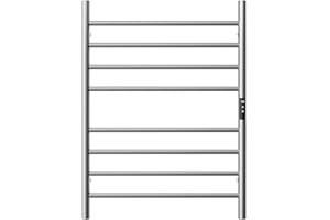 MENATT Stainless Steel Electric Heated Towel Rack with 1-8 Hours Timer, Wall Mounted Towel Warmer Rack for Bathroom,8 Bars Heated Towel Rack Adjustable Temperature (Brushed Nickel)