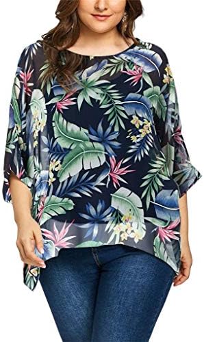 Fendxxxl Women's Batwing Tops Casual Floral Chiffon Blouse Colorblock Shirt Loose Tunics