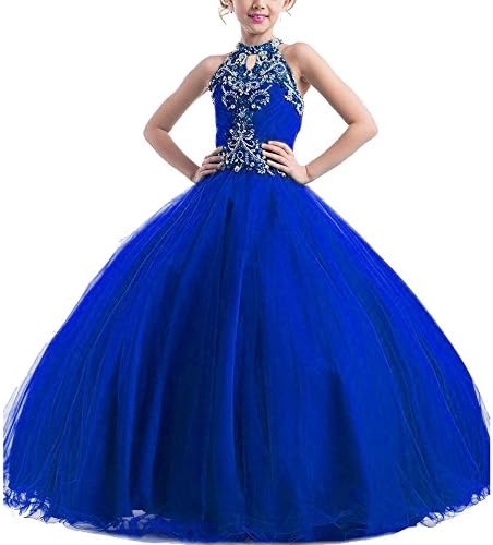 Meilishuo Girls High Neck Beads Flower Girl Pageant Ball Gowns